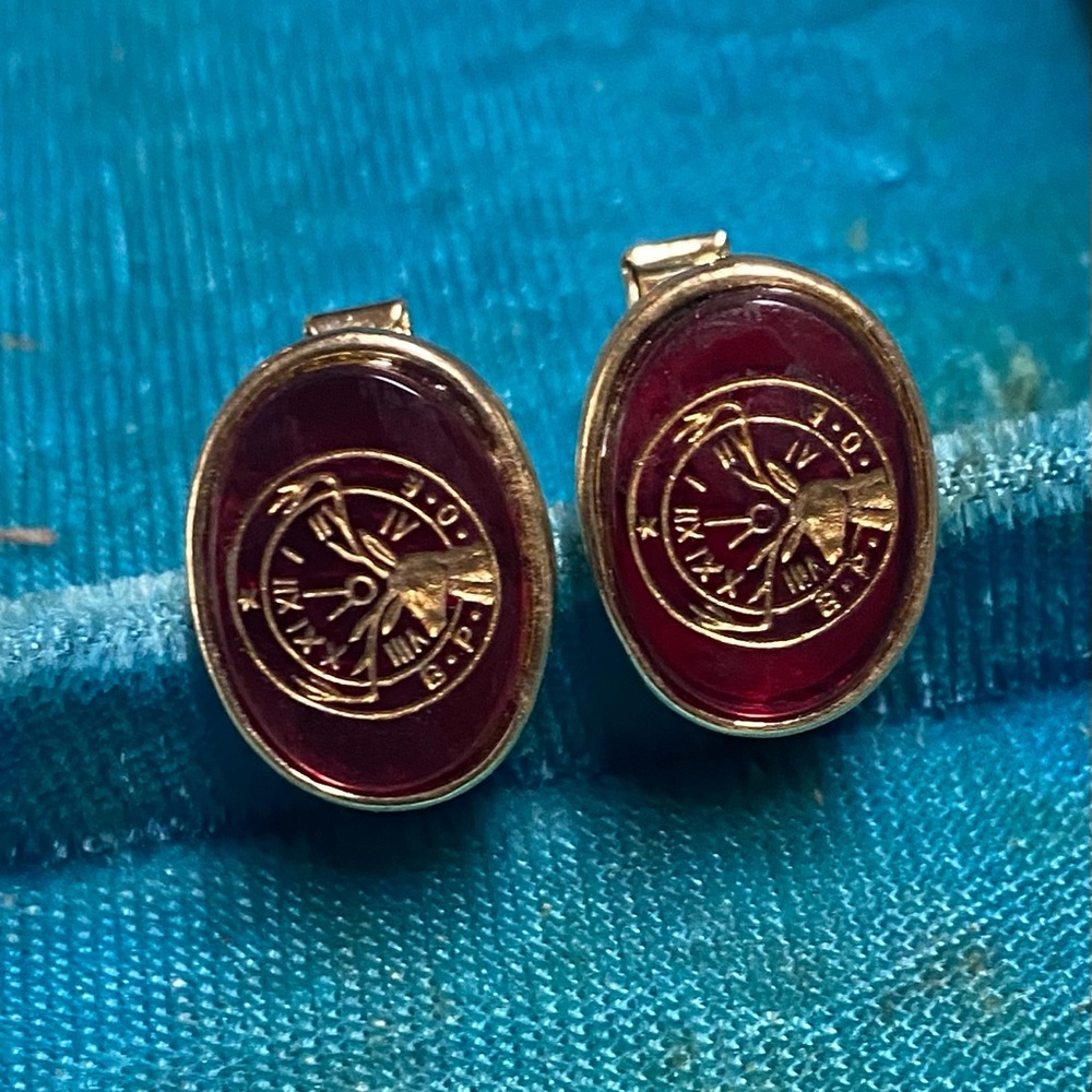 💚 Vintage Cufflinks Red Stone/Gold Deer Emblem